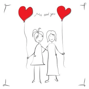 Girls love greeting card in vector format Illustrazione stock