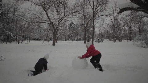 Girls  make a snowman Stock Footage 170286830