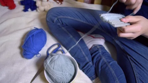 Girls making dolls from strings. Stock Footage 120733618