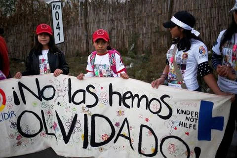 Girls march 41 kilometers to remember the 41 girls killed in a fire, Sumpango, G Stock Photos