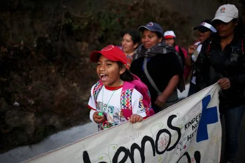 Girls march 41 kilometers to remember the 41 girls killed in a fire, Sumpango, G Stock Photos