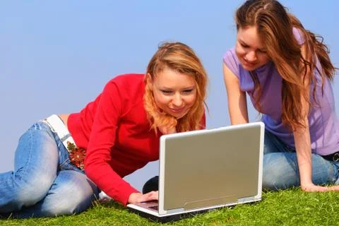Girls with notebook Stock Photos