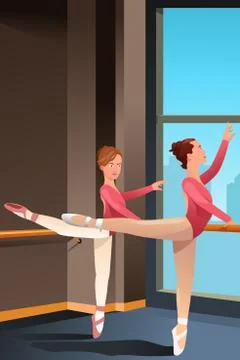 Girls Practicing Ballet Stock Illustration