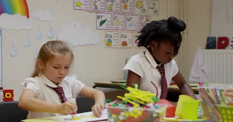 Girls preparing craft project Stock Footage 58574410