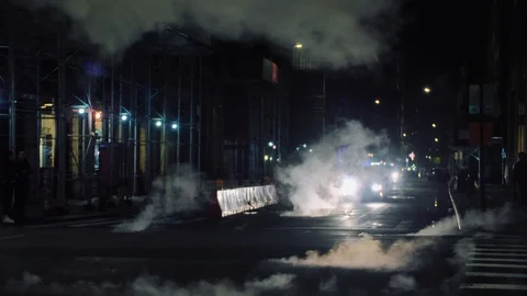 Girl's Silhouette Projecting on Smoke While Crossing Street of New York Stock Footage