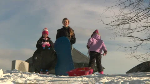 Girls Sledding Stock Footage 888531