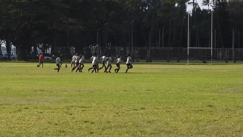 Girls soccer team running laps at park. Stock Footage