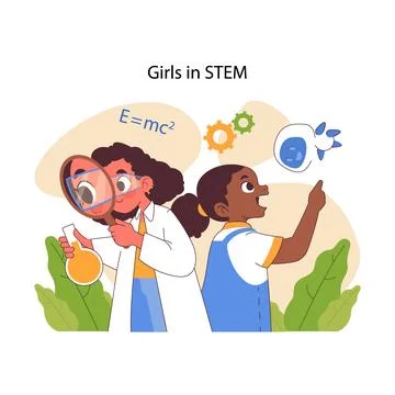 Girls in STEM concept. Flat vector illustration Illustrazione stock