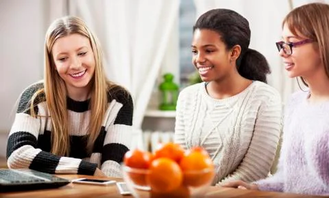 Girls studding together, on a computer Stock Photos