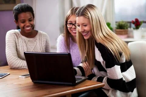 Girls studding together, on a computer Stock Photos