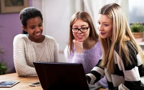Girls studding together, on a computer Stock Photos