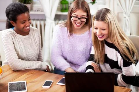 Girls studding together, on a computer Stock Photos