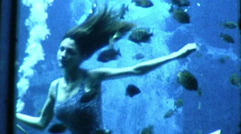 Girls Swim Ballet Underwater Mermaids 1960s Vintage Retro Film Home Movie 8973 Stock Footage