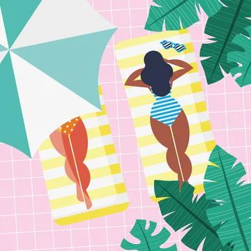 Girls tanning in pool Stock Illustration