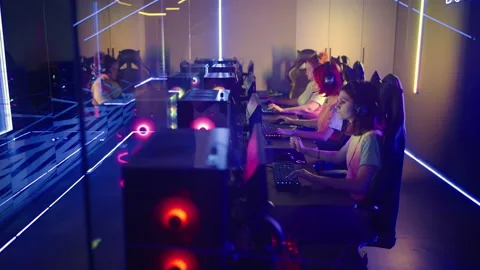 Girls Team Having Fun While Playing Video Games At E-Sports Competition Stock Footage 162026950