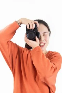 Girls using the camera Stock-Fotos
