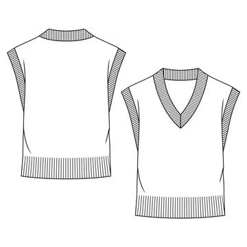 Girls V-Neck Sweater Vest fashion flat sketch template Stock Illustration