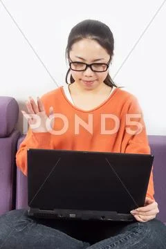 Girls video chat Stock Photos