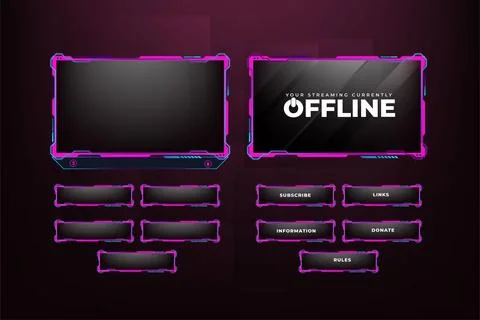 Girly gaming screen panel with pink and dark colors. Online streaming overlay Illustrazione stock