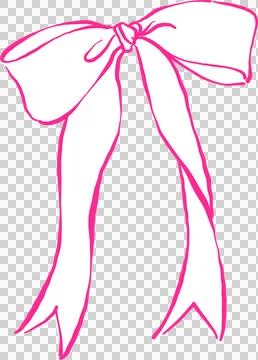 Girly Large Bow Outline Long Ribbon Hand Drawn Illustration Stock Illustration
