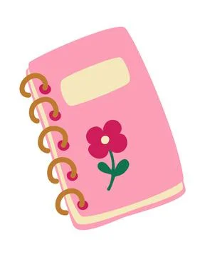 Girly notepad for writing. Cute notebook on a spring with a flower. For study Stock Illustration