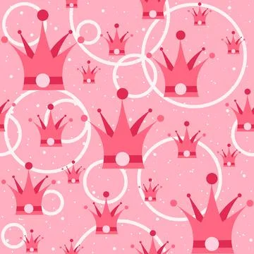 Girly objects of princess seamless pattern with dots and circles Stock Illustration
