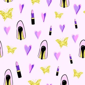 Girly seamless pattern with golden glitters. Stock Illustration