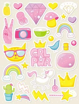 Girly sticker set Stock Illustration
