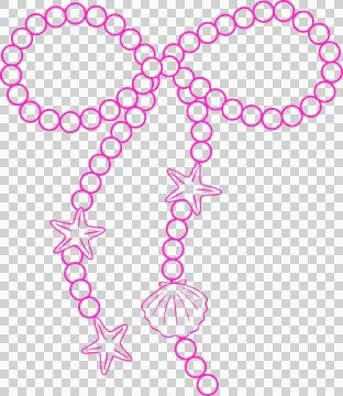 Girly Summer Pearl Bow Shell Doodle Outline Hand Drawn Stock Illustration