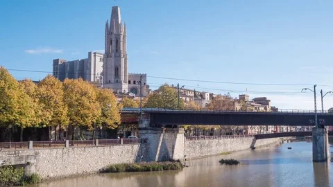 Girona cathedral hypelapse view Stock Footage 79614944