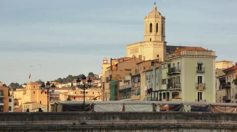 Girona Cathedral landscape Stock Footage 58323997