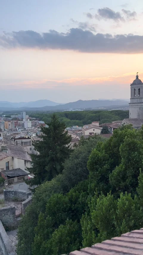 Girona cityscape from fortification wall, in vertical format Stock Footage 318442984