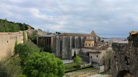 Girona old town stone wall. Stock Footage 106752191