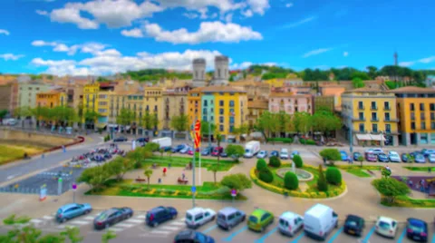 Girona, Spain from above in tilt shift and time lapse styl Stock Footage 33722175
