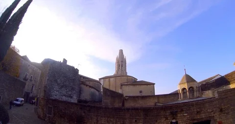 Girona's Cathedral from behind Stock Footage 103573393