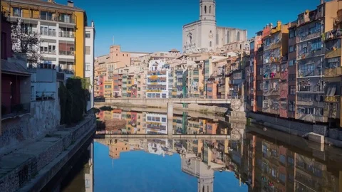 Girona's inside red eiffel bridge hyperlase Stock Footage 79614777