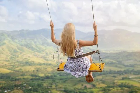 Girs swinging on the Redonda mountain Stock Photos