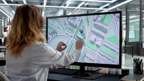 GIS Engineer Using Software For 3D Mapping Stock Footage 330250947