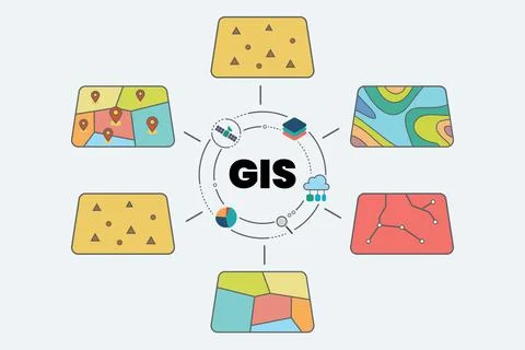 GIS Spatial Data Layers Concept 스톡 일러스트
