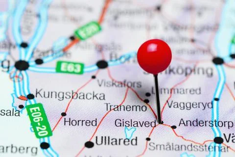 Gislaved pinned on a map of Sweden Stock Photos