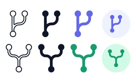 Git branching and merge workflow icons in outline solid and flat styles for.. Stock Illustration