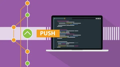 Git push command programming technology code repository online cloud Illustrazione stock