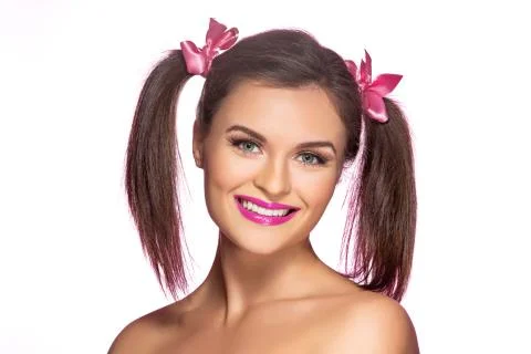 Gitl with two ponytails Stock Photos