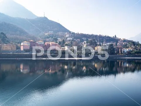 Via Giuseppe Parini along Lario Como lake in Lecco Stock Photos