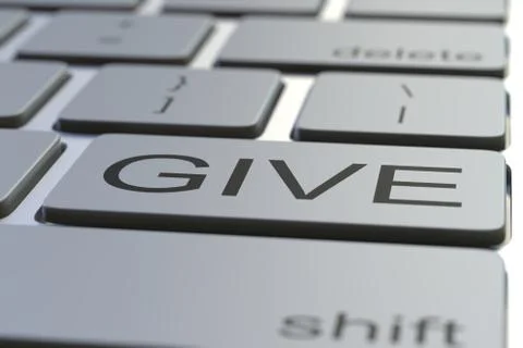 GIVE key on computer keyboard. 3D rendering Ilustração Stock