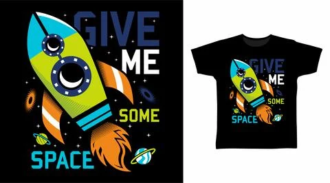 Give me some space typography design with rocket illustration Stock-Illustration