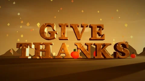 Give Thanks Burnished Copper 3D Letters with Pumpkins and Falling Maple Leaves Stock Footage 343022586