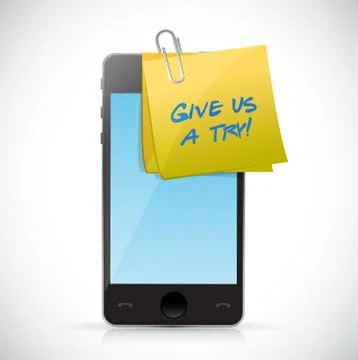 Give us a try post on a phone. illustration design Stock Illustration