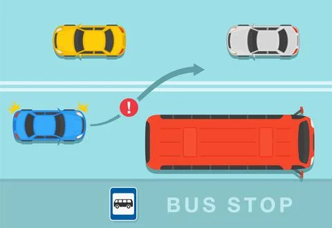 Give way and priority to buses. Do not overtake by passing double solid lines. Stock Illustration