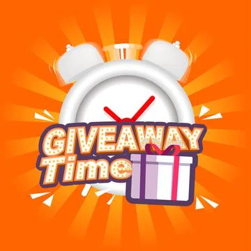 Giveaway time in front of ringing clock. Banner vector illustration Stock Illustration